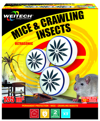 Ultrazvukový odpudzovač proti škodcom 135m2, 3ks v balení (napájaný so siete)